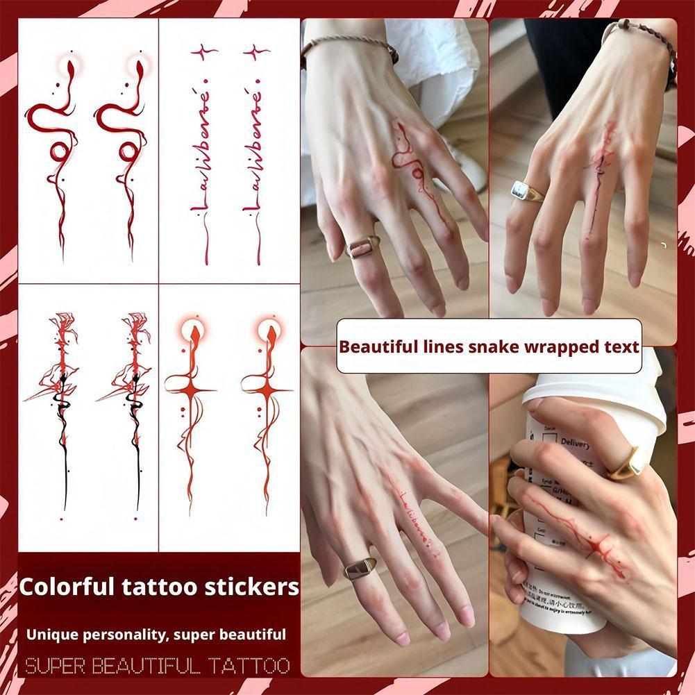นิ้วสติกเกอร์รอยสักชั่วคราวสีดํางูสักปลอมเมจิกสัก Minimalist Snake Tattoo Q2m5