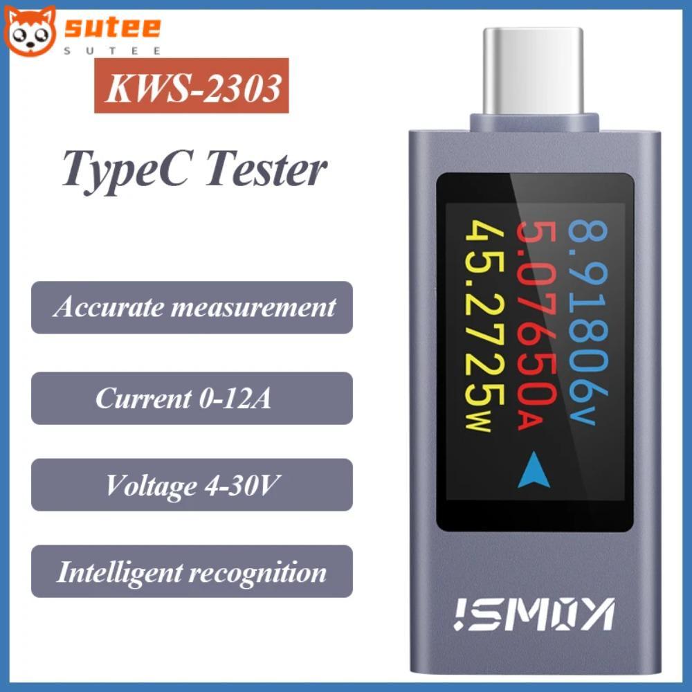SOTEE Current และแรงดันไฟฟ้า, PD DC 4-30V 0-12A Power Meter Tester, Type-C KWS-2303C แบตเตอรี่ความจุ