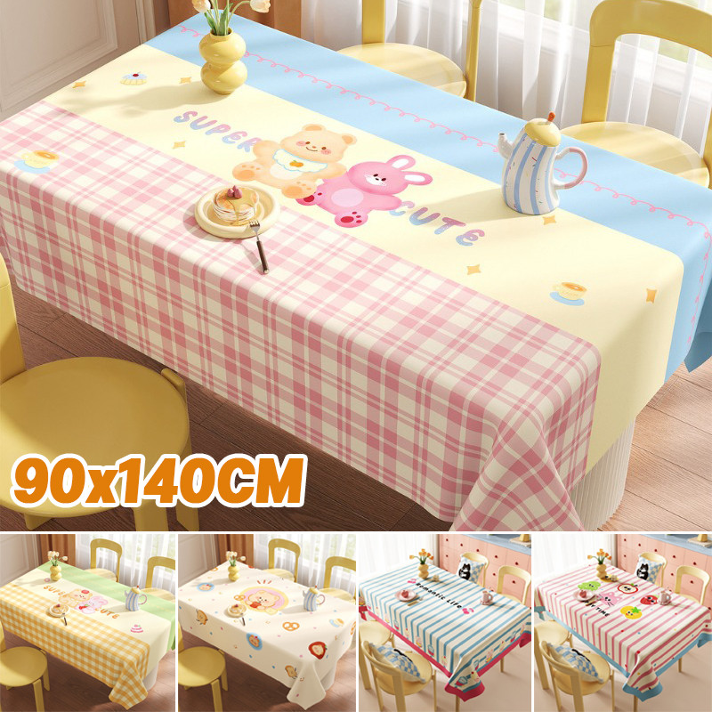 ผ้าปูโต๊ะร้านอาหาร ลวดลายการ์ตูน PVC สไตล์โดปามีน 90*140CM กันน้ำและกันน้ำมัน ของตกแต่งบ้าน