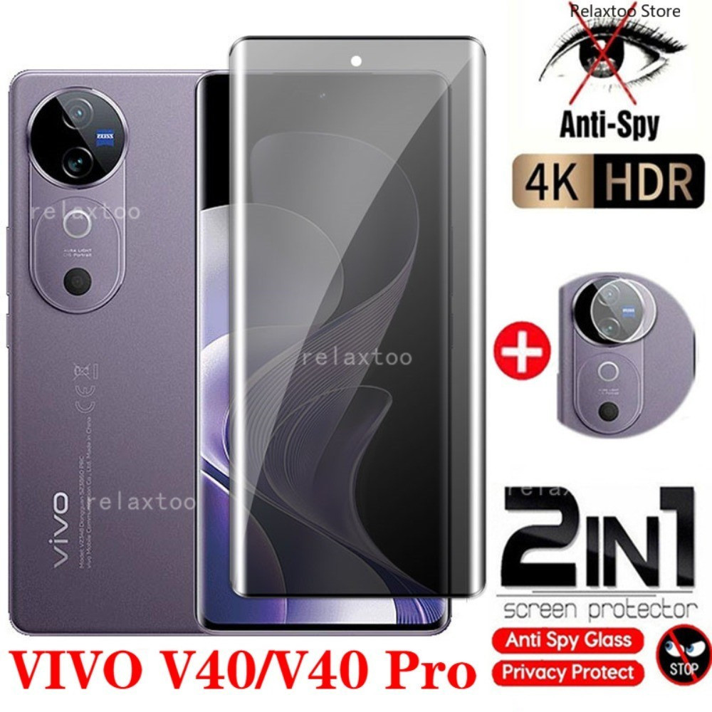 VIVOV40 VivoV50 2IN1 ความเป็นส่วนตัวป้องกันหน้าจอฟิล์มแก้วสําหรับ Vivo V50 E V40 Pro Lite V40Pro V50E V40Lite 5G Full โค้ง Anti Spy หน้าจอด้านหน้าด้านหลังเลนส์ป้องกันฟิล์มกระจกนิรภัย
