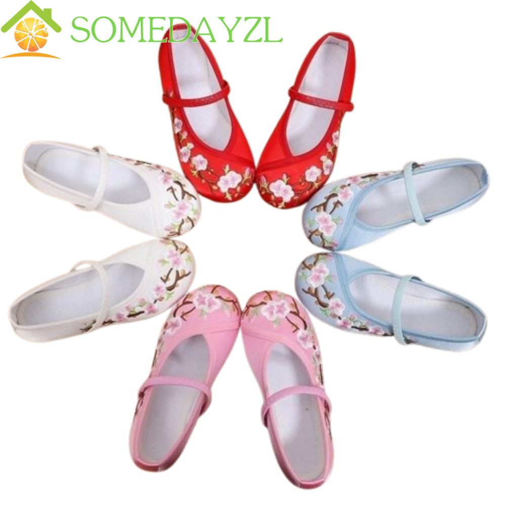 SOMEDAYZL รองเท้าบัลเล่ต์เด็ก ลายเย็บปักถักร้อยซาติน, สไตล์ชาติพันธุ์สำหรับเต้นรำ เบาสบาย มีฝ่าเท้าที่ระบายอากาศได้ดี เป็นของขวัญที่สวยงาม