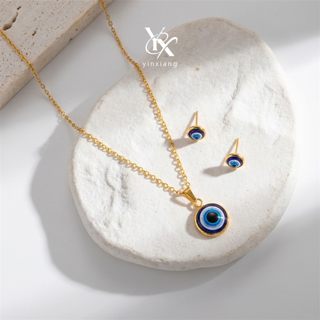 YX Evil Eye ชุดเครื่องประดับ Boho สไตล์ Y2K สร้อยคอนิกซีลและต่างหู สำหรับงานปาร์ตี้ ราคา ถูกที่สุด ดีลบีเคเค แกลเลอรีภาพที่ 6