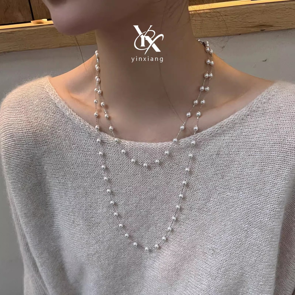 สร้อยคอมุกสองชั้น สไตล์ Elegant Dainty choker เหมาะสำหรับการแต่งกายในงานปาร์ตี้และสวมใส่ประจำวัน