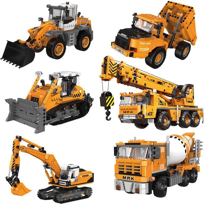 ใช้งานร่วมกับ Lego Excavator Building Block Excavator Crane ผสมรถบรรทุก Crane วิศวกรรมยานพาหนะ Boy A