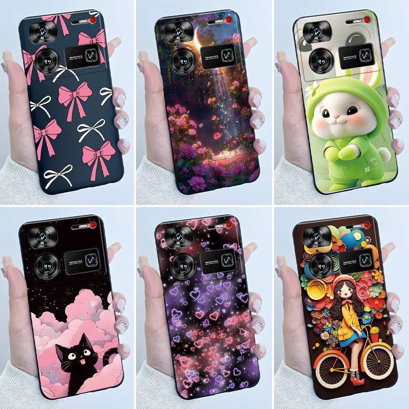 ปลอกสําหรับ ZTE Nubia Z60 Ultra Z70 Ultra Z70S Ultra น่ารักรักกระต่ายสีดําซิลิโคนอ่อนนุ่มกันกระแทกโท