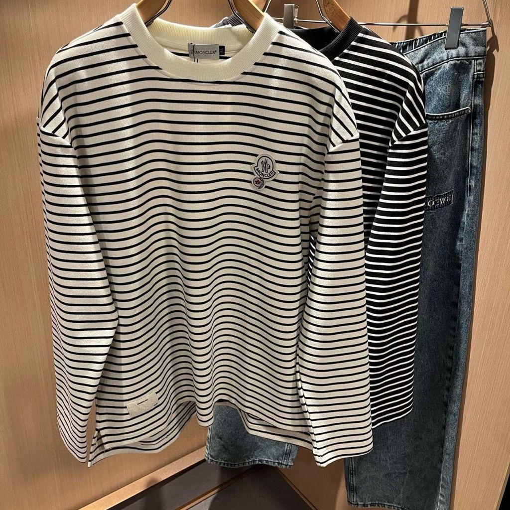9AD8 Moncle* Autumn and Winter New Men's fashion Casual Striped Long Sleeves T Trendy Base Shirt