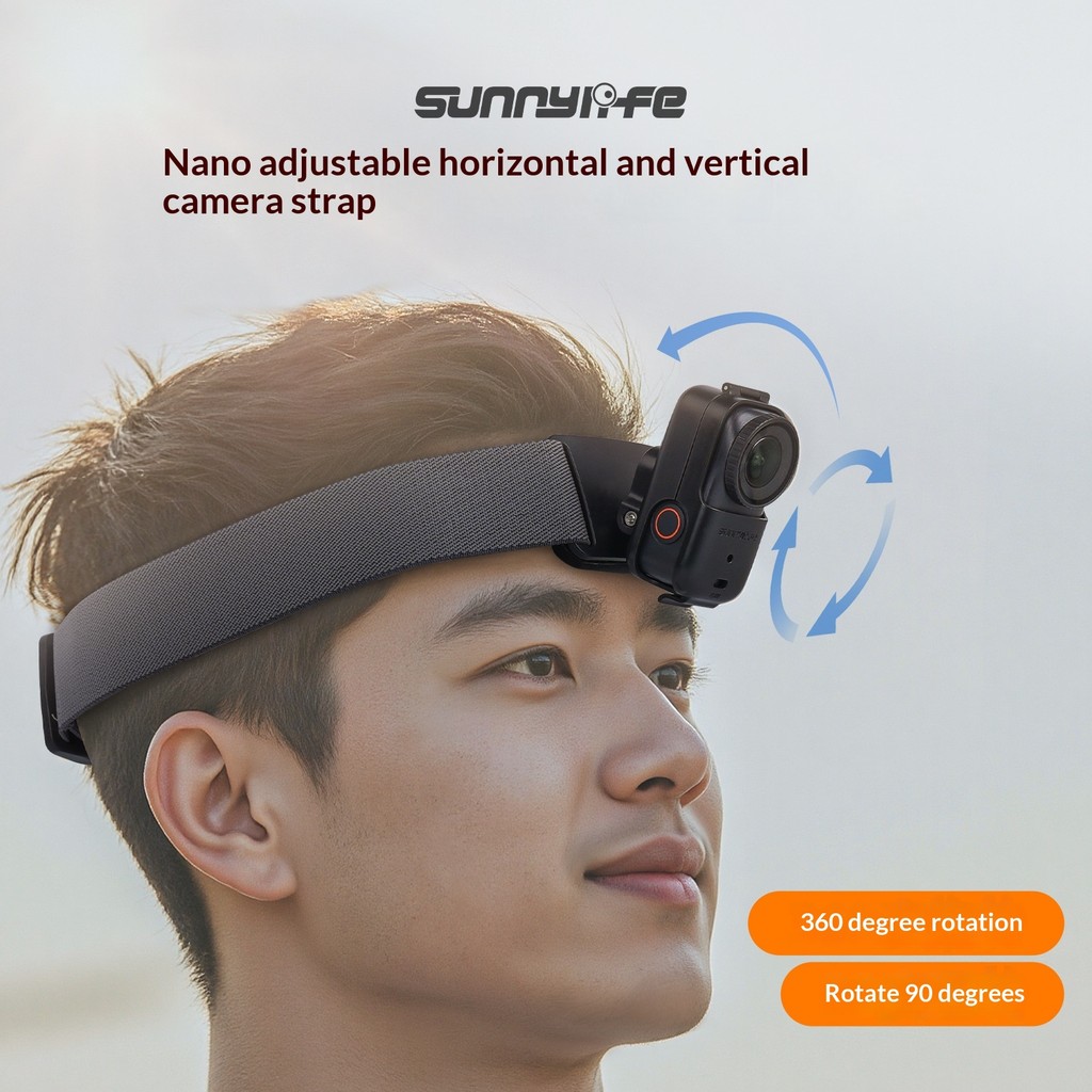 Sunnylife เหมาะสําหรับ DJI OSMO NANO ที่คาดผมแนวตั้งแนวนอน 3 ซม. กว้าง 360°หมุนปรับยืดหยุ่นคงที่สายรัด