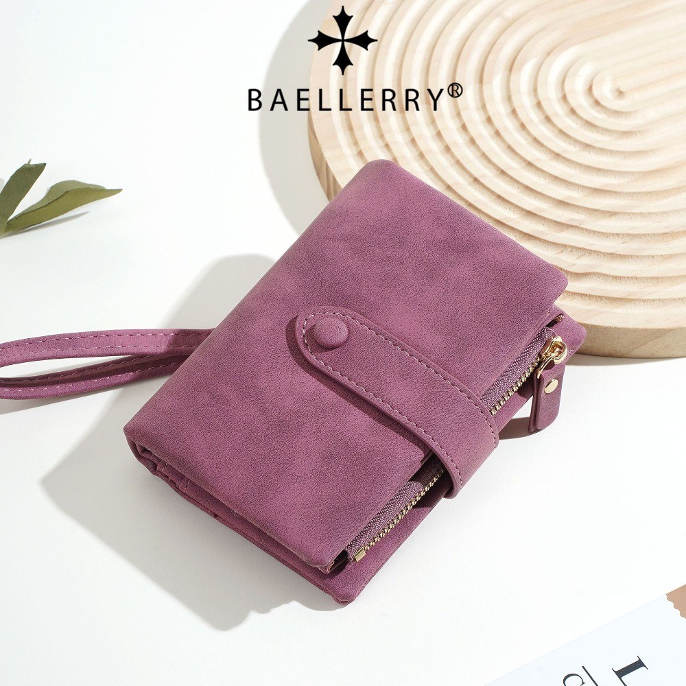Baellerry กระเป๋าสตางค์สองพับ มัทเท หลายช่องสำรองบัตรและเหรียญ ปุ่ม snap และซิป สะดวกในการจัดเก็บ