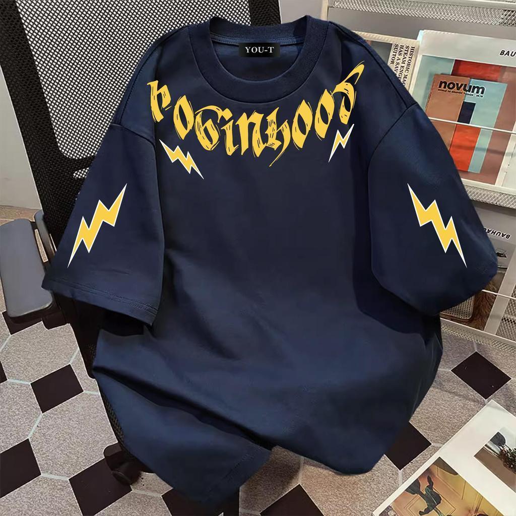 🌷ChillTee🌷เสื้อยืด oversize คอกลม แขนสั้น cotton ใส่สบายสไตล์ลำลอง 'Lightning' เสื้อวินเทจ【COD】