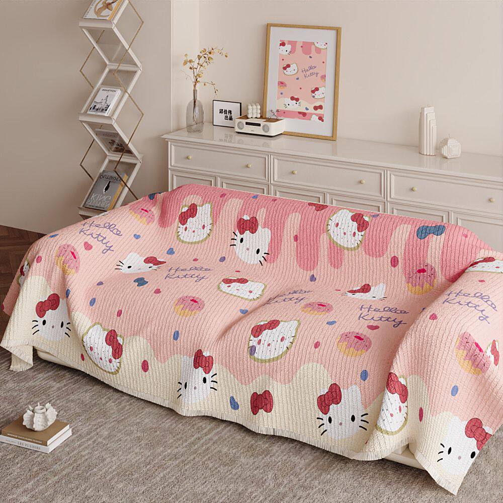 ใหม่ ผ้าขนหนูโซฟา Dopamine Hello Kitty น่ารักวาฟเฟิล Four Seasons Universal รวมทุกอย่างผ้าผ้าคลุมโซฟากันลื่นชิ้นเดียว