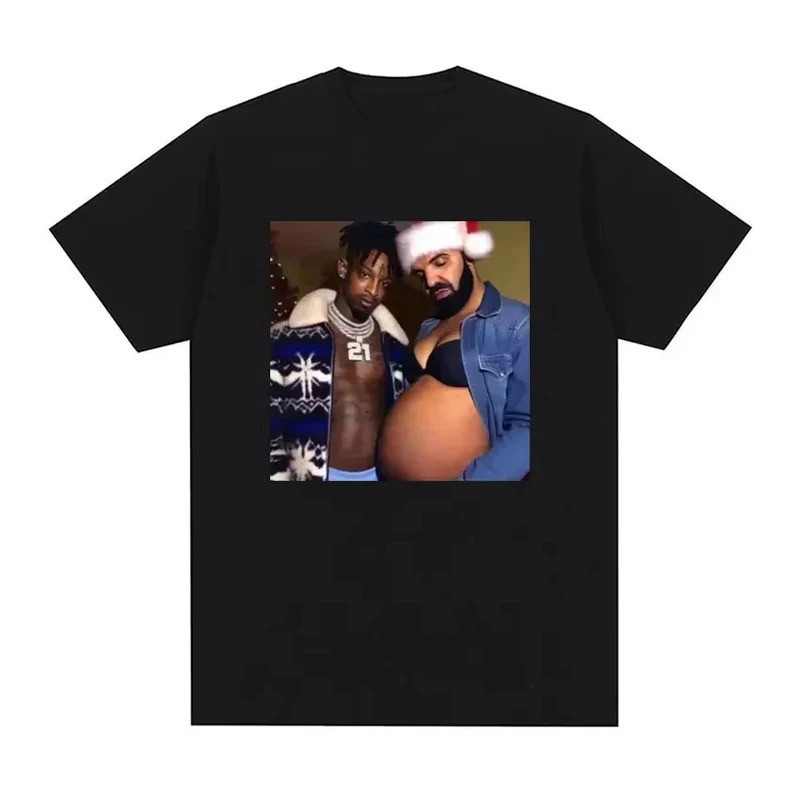 แร็ปเปอร์ Drake และ 21 Savage ใช้เสื้อยืดมีการ์ตูนตลกเกี่ยวกับการตั้งครรภ์ เสื้อยืดสไตล์ฮิปฮอปสำหรับ