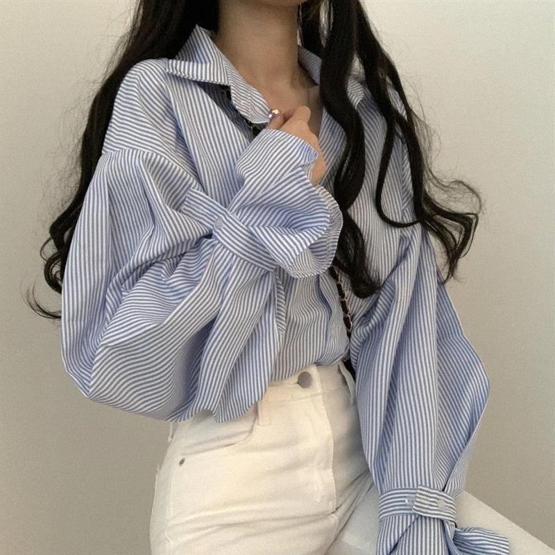 LUNA~Xเวอร์ชั่นเกาหลี แถบ แขนยาว เสื้อเชิ้ต รุ่นใหม่ สไตล์แฟชั่น