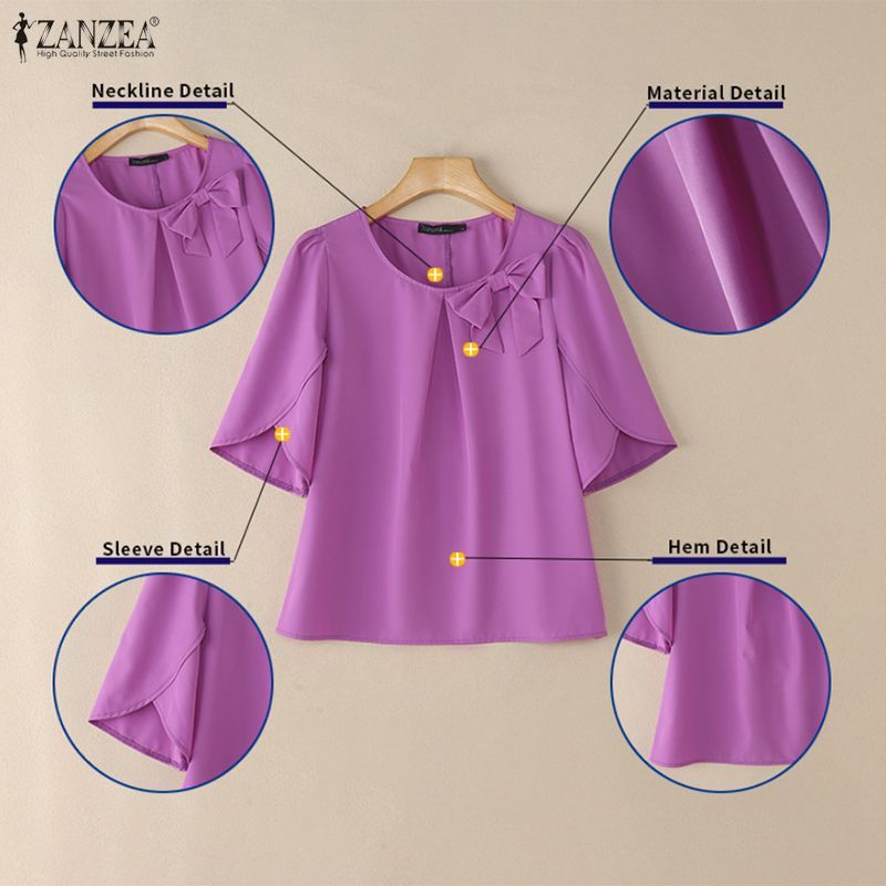 ZANZEA เสื้อผ้าสำหรับผู้หญิงสไตล์เกาหลี แบบเสื้อคอกระดุมแขนโบว์ตกแต่ง ราคา ถูกที่สุด ดีลบีเคเค แกลเลอรีภาพที่ 8