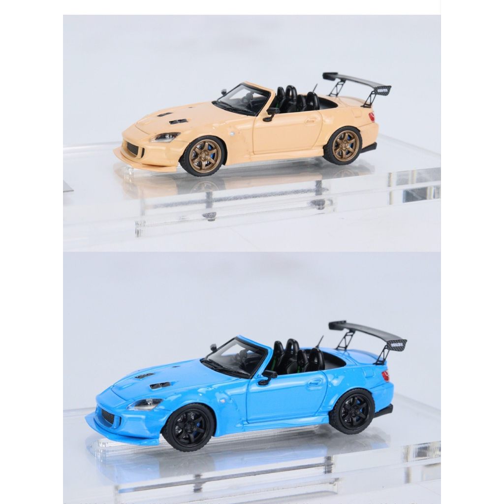 POPRACE 1: 64 S2000 สีเหลืองสีเหลือง/สีฟ้าเรซิ่นฮ่องกงของเล่นรถ Salon รุ่นพิเศษ PR64-S2000-YLO