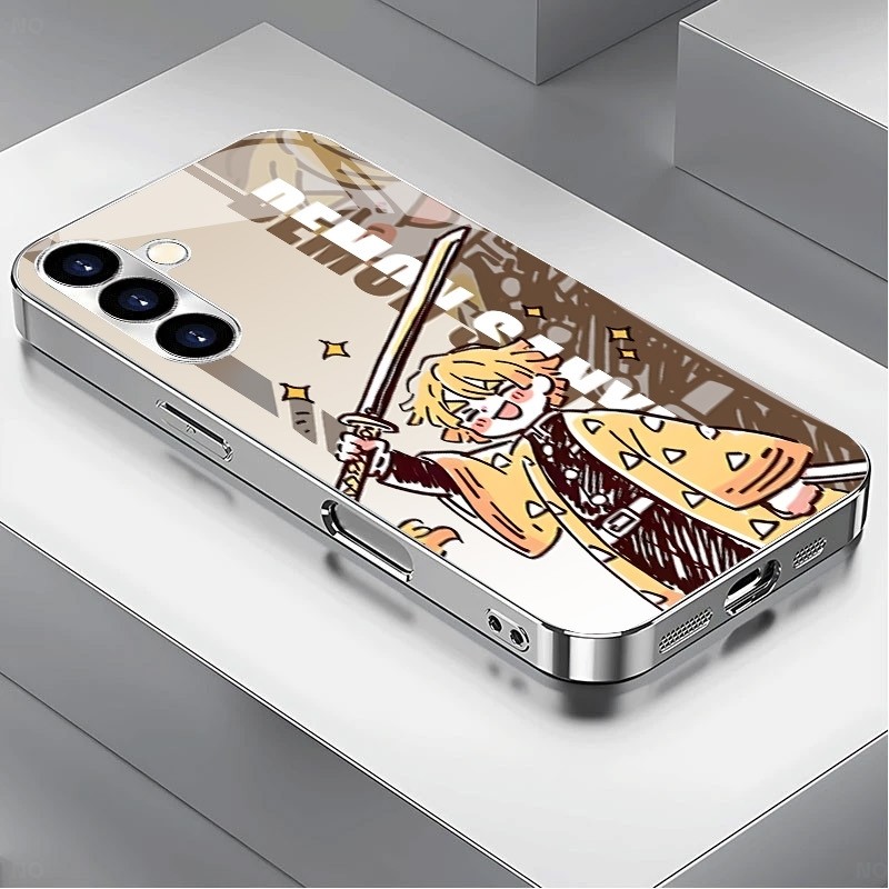 SAMSUNG Demon Slayer Zenitsu Tanjiro 09 Luxury Platedกรอบแว่นตาสําหรับSamsung Galaxy S22 S23 S24 S25