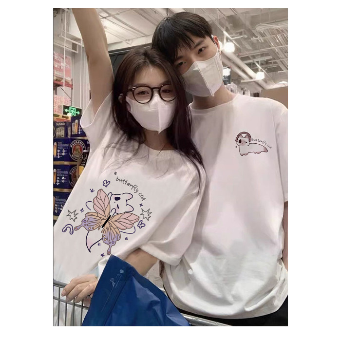 COD [240g Tight-220g ผ้าฝ้ายแท้] เสื้อยืดแขนสั้นพิมพ์ลายผ้าฝ้ายหลวม Slimmer ดู All-Match Top ins อิน