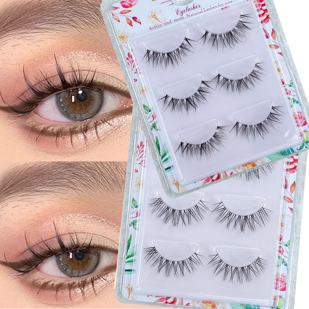 ขนตาปลอมธรรมชาติ Lash Extension Cross Curling Big Eyes Wispy Long 3 คู่