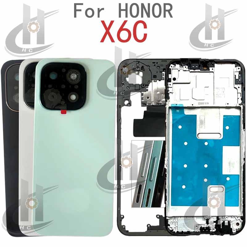 สําหรับ Honor X6C แบตเตอรี่ฝาหลังกรอบกลาง + ปุ่ม + กรอบด้านหน้า LCD + กรอบกล้องเลนส์