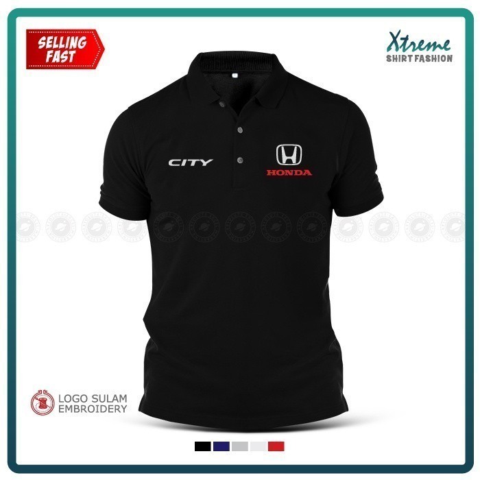【polo shirt】 Polo T Shirt Sulam Honda City 1.5L HEV Civic RS VTEC Engine CVT Baju Lelaki Motorsport 