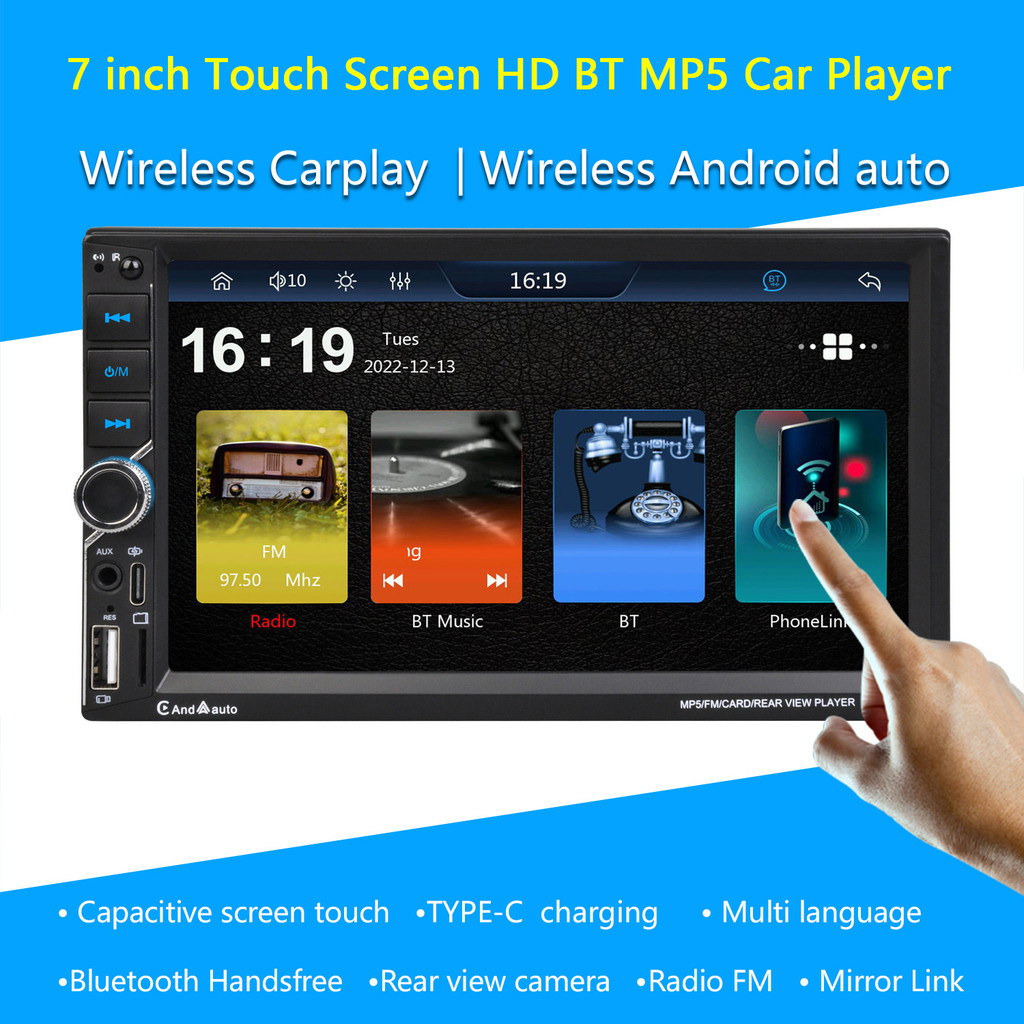 23 ซม.รถ MP5 Player HD ย้อนกลับวิดีโอบลูทูธรถ MP4 ไร้สาย carplay + Android Auto4.6
