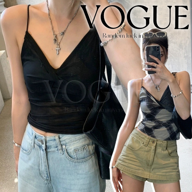 Vogue🌟พร้อมส่ง🌟 เสื้อสายเดี่ยวเสริมฟองน้ำ ดีเทลรัดรูปใส่สบายมาก ยืดพอดีตัว (FY2913#1)