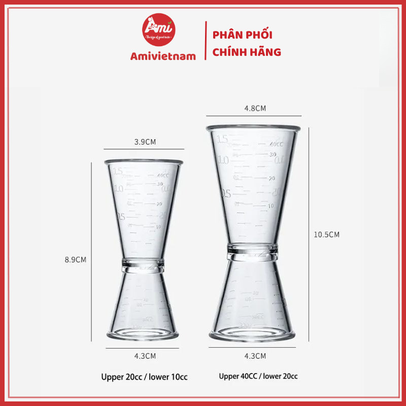 Jigger ถ้วยตวงพลาสติกปลายคู่พร้อมรับปริญญาสําหรับ 10/20ml และ 20/40ml