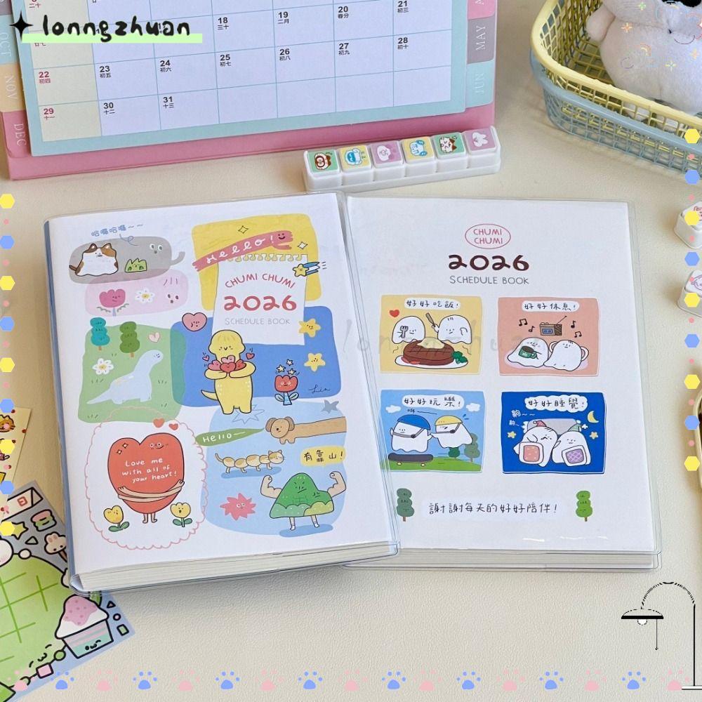 LONNGZHUAN 2026 Planner, พร้อมปฏิทินที่จะทํารายการสมุดบันทึกนักเรียน, แบบพกพา B6 Daily Planner สํานั