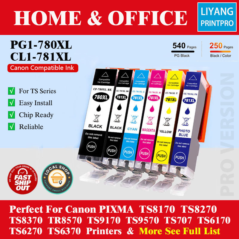 หมึกทดแทน PGI-780 CLI-781 สําหรับเครื่องพิมพ์ Canon Pixma TS ซีรีส์ ครอบคลุมรุ่น TS6170 TS6270 TS637