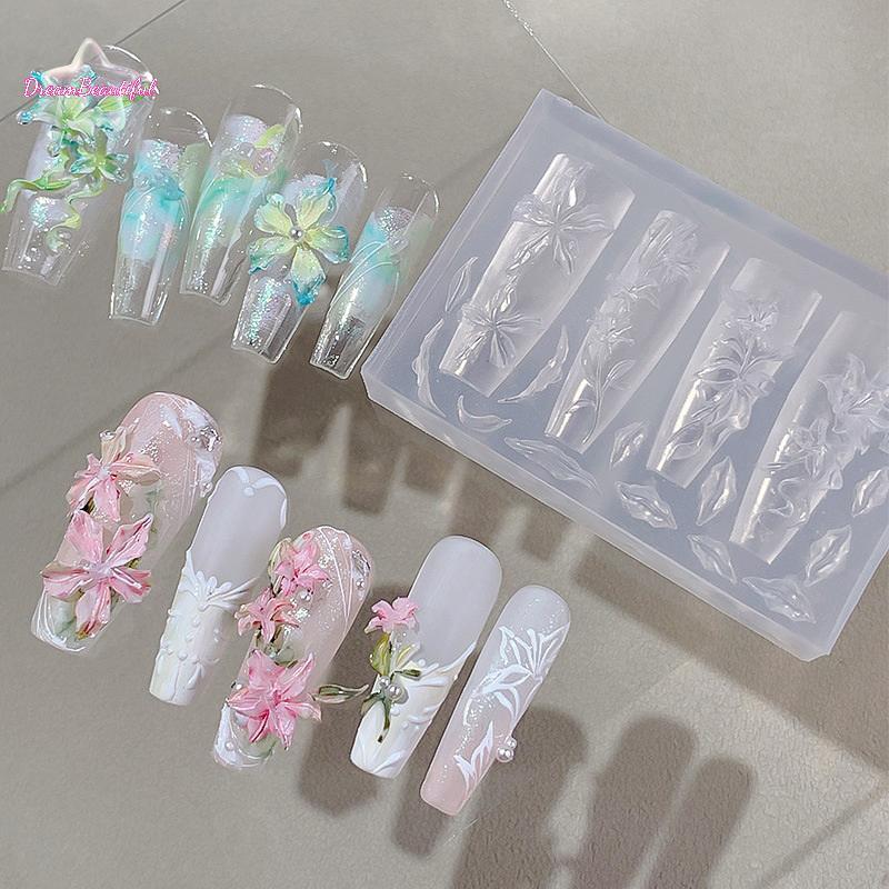 <DBFl-t> 1 ชิ้นเล็บซิลิโคนแกะสลักแม่พิมพ์ดอกไม้ Lotus Koi Deer 3D แม่พิมพ์ตกแต่งเล็บ DIY ออกแบบซิลิโคนเล็บแม่พิมพ์ใหม่