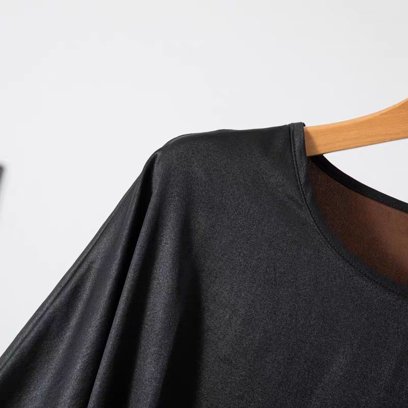 ปลาค็อด 2026สมบัติหอมเมฆผ้ากอซหรูหราเกรดหนังขนาดเล็กหนักซาตินสามไตรมาสแขนแขนชุดรอบคอหลวมแคบ-เอวเสื้อ