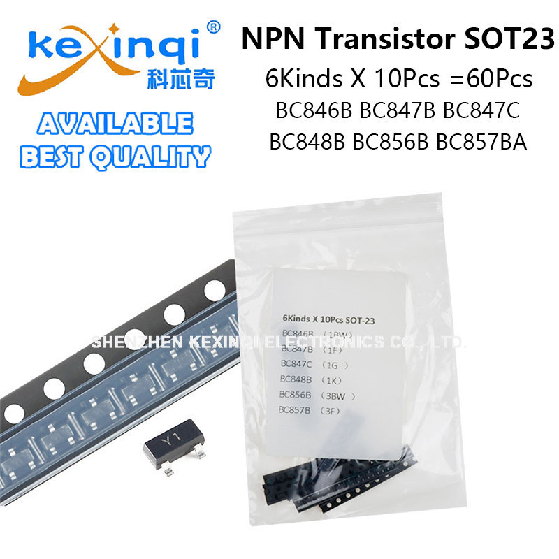 (60 ชิ้น/6 ชนิด) ชุดทรานซิสเตอร์ NPN SOT23 BC846B 1BW BC847B 1F BC847C 1G BC848B 1K BC856B 3BW BC857