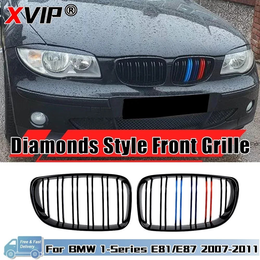 2x Glossy สีดําด้านหน้า Kidney Racing M-Color Grills สําหรับ BMW 1-Series E81 E82 E87 E88 2007-2011 