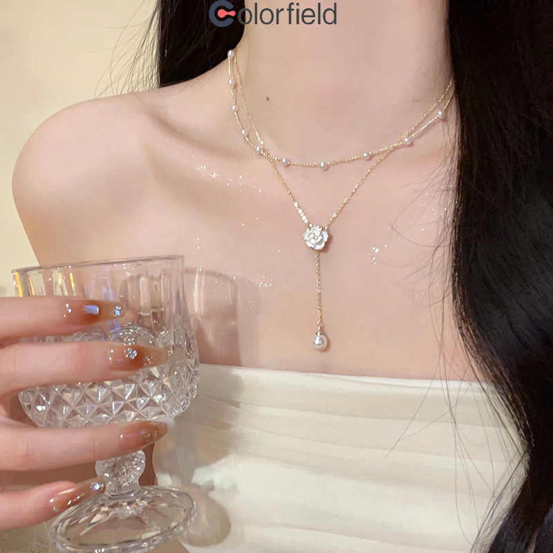 Colorfield สร้อยคอ ดอกไม้ เกาหลี หวาน หรูหรา ไม่ซีดจาง เครื่องประดับแฟชั่น สำหรับผู้หญิง-COD💖 X039