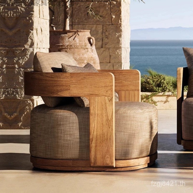 Su โซฟากลางแจ้งไม้สัก Log Nordic ไม้เนื้อแข็งระเบียง Villa เฟอร์นิเจอร์ผสมโซฟา Terrace Courtyard O2K