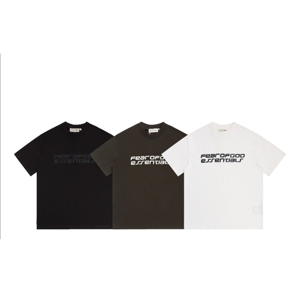 เสื้อยืดแขนสั้นผ้าฝ้ายแท้คอกลมลายนูน สไตล์ Essentials Fear of God