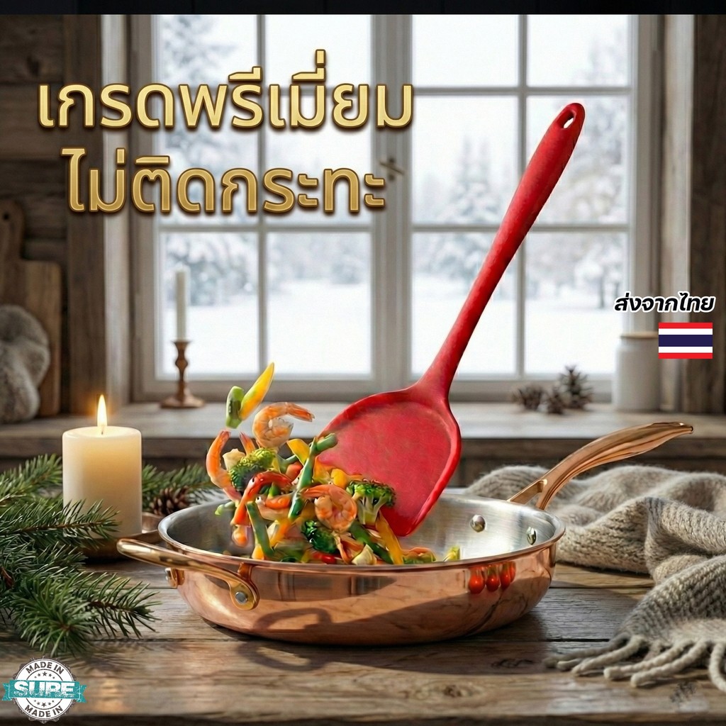 ตะหลิวไนล่อนทำอาหาร ใช้กับกระทะไม่ติดผิว ปลอดภัย ทนร้อน ไม่ขูดผิวกระทะ หัวซิลิโคนนุ่ม ใช้งานง่าย