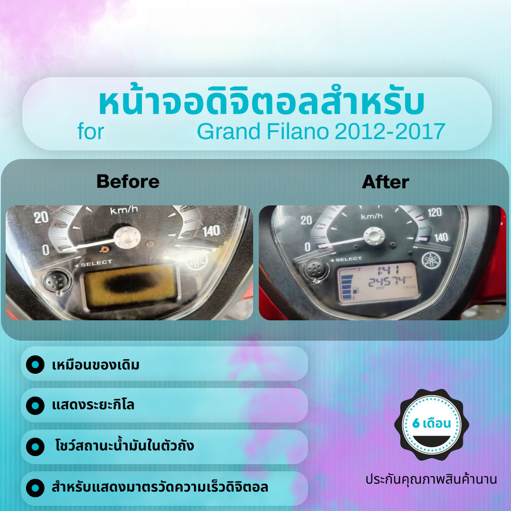 หน้าจอดิจิตอลสำหรับแกรนด์ฟิลาโน่ มาตรวัดความเร็ว แสดงผลเวลา ระยะทาง Digital screen for Grand Filano