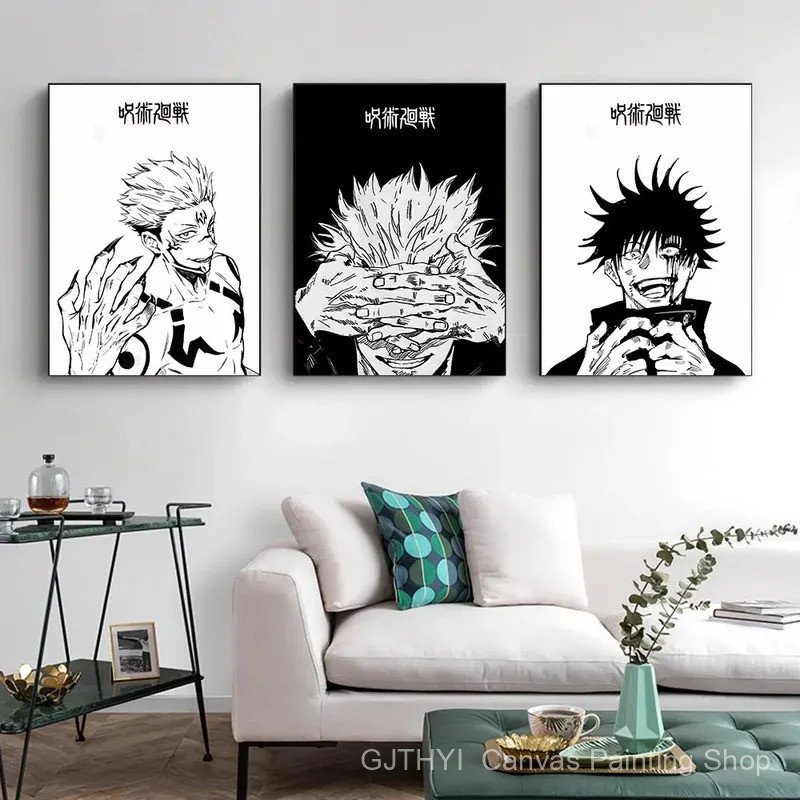 ญี่ปุ่นบทคัดย่อ Jujutsu Kaisen โปสเตอร์อะนิเมะ Wall Art Kinji Hakari ภาพ Satoru Gojo มังงะผ้าใบภาพวา