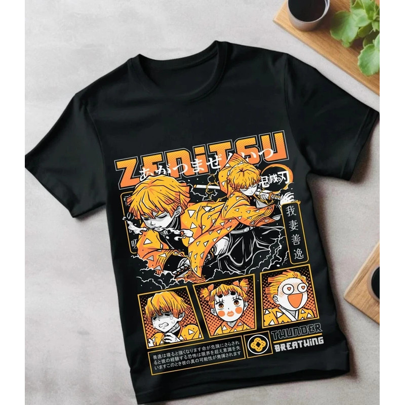 ปีใหม่เสื้อยืด Kimetsu No Yaiba อะนิเมะ, มังงะ, Zenitsu Tanjiro Demon Slayer เสื้อเชิ้ตแขนสั้นผู้ชาย