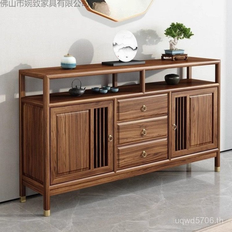 ล็อกเกอร์สีดําวอลนัททางเข้าตู้ห้องนั่งเล่นด้านข้างชากลับผนังสไตล์จีนรับประทานอาหารใหม่ไม้เนื้อแข็งสี