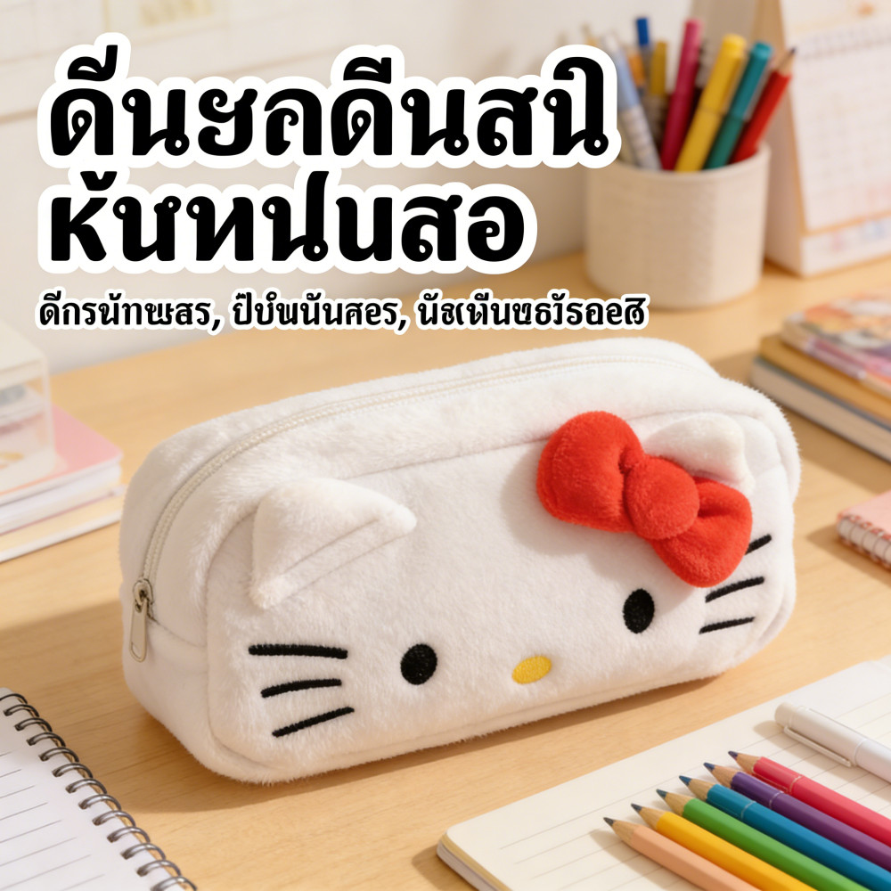 นักเรียนคิตตี้กระเป๋าใส่ดินสอสําหรับน่ารักๆใหญ่ความจุ