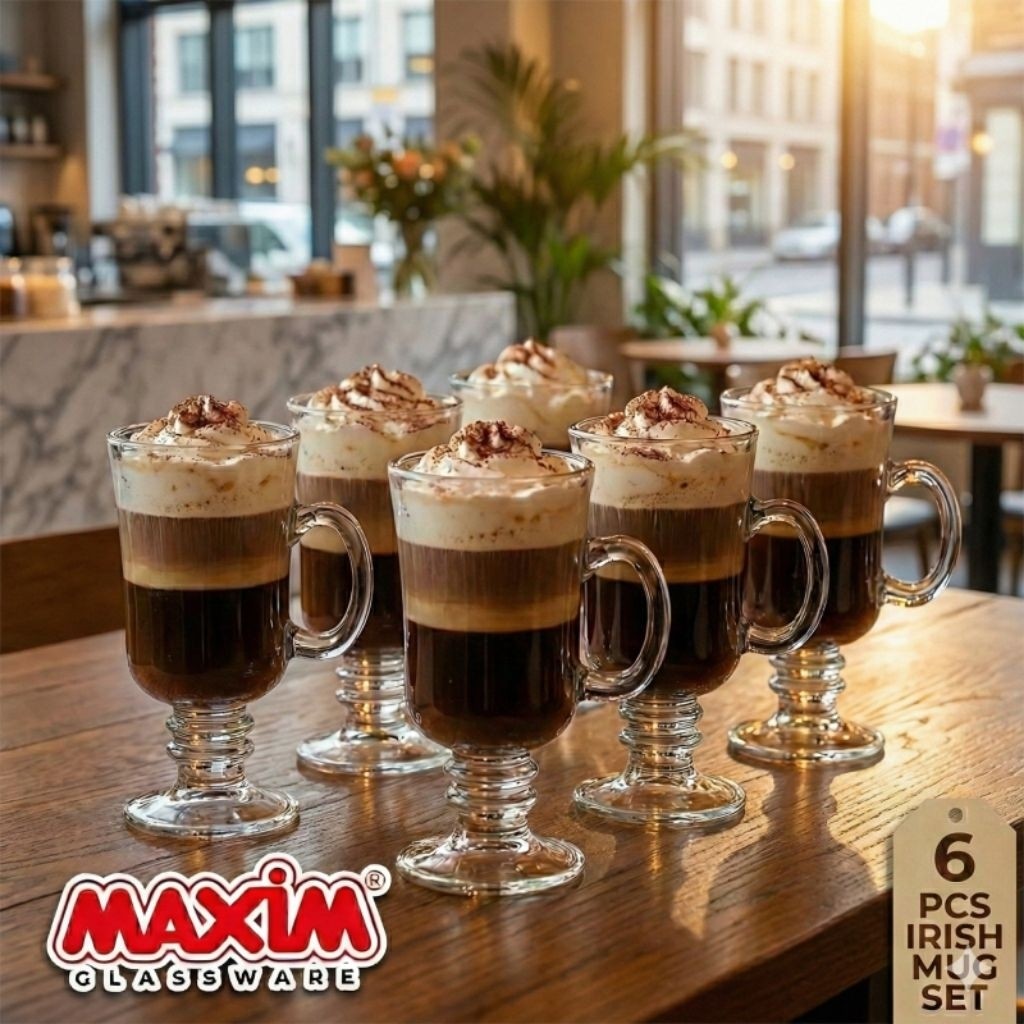 6 ชิ้น IRISH COFFEE MUG SET / ถ้วยกาแฟสําหรับเครื่องดื่มร้อนและเย็น / ชุดแก้วไอริชระดับพรีเมียม / แก้วใสสําหรับ Home cafe