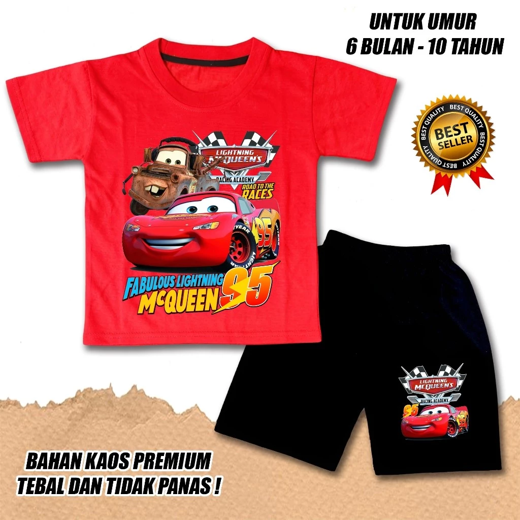 【จัดส่งไทย】ชุดเซ็ต 2ชิ้น BOB SHORT SLEEVE SET สําหรับ BOYS และ GIRLS, CHILDRENS เสื้อยืด MC QUEEN CAR MOTIF, PREMIUM COT