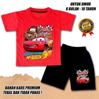 【จัดส่งไทย】ชุดเซ็ต 2ชิ้น BOB SHORT SLEEVE SET สําหรับ BOYS และ GIRLS, CHILDRENS เสื้อยืด MC QUEEN CAR MOTIF, PREMIUM COT