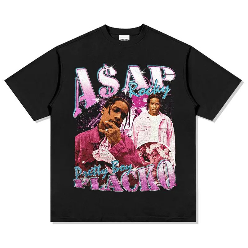 เสื้อยืดคอตตอน 100% ลายกราฟิกภาพเหมือนของแร็คกี้ ASAP รุ่น 2026 คอกลม แขนสั้น สไตล์ฮิปฮอป Y2k สำหรับ