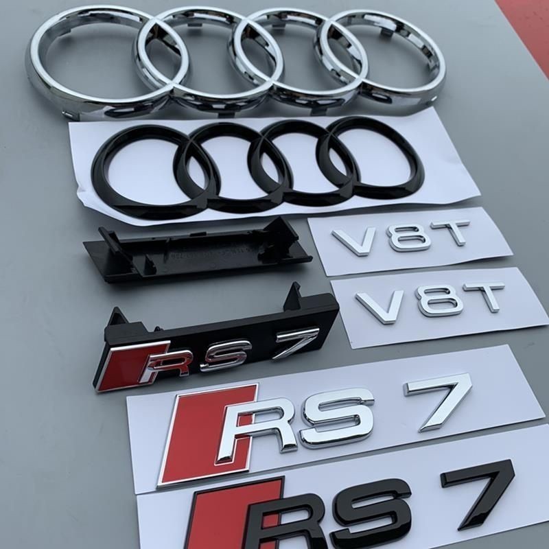 Audi ใหม่โลโก้ Audi RS7 A7 S7 โลโก้ refit ด้านหน้าและด้านหลังป้ายสี่แหวน V8T ป้ายกระจัดเดิม