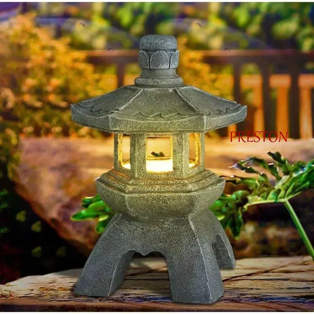 PRESTON โคมไฟเจดีย์ LED พลังงานแสงอาทิตย์, งานฝีมือเรซินรูปปั้น, Zen Stone Tower Decor ประณีต Creative Landscap โคมไฟตกแต่งระเบียง