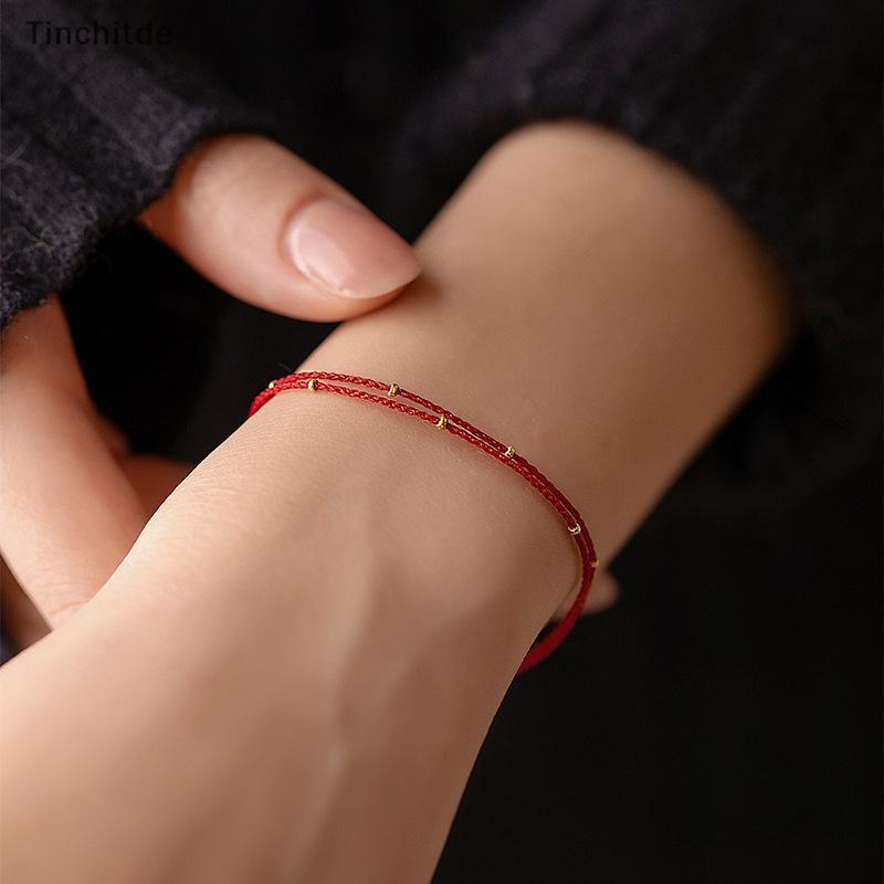 [Tinchitde] สร้อยข้อมือลูกปัดแฮนด์เมด สไตล์เรียบง่าย พร้อมเชือกสีแดงปรับขนาดได้ ของขวัญเครื่องประดับสำหรับมิตรภาพ