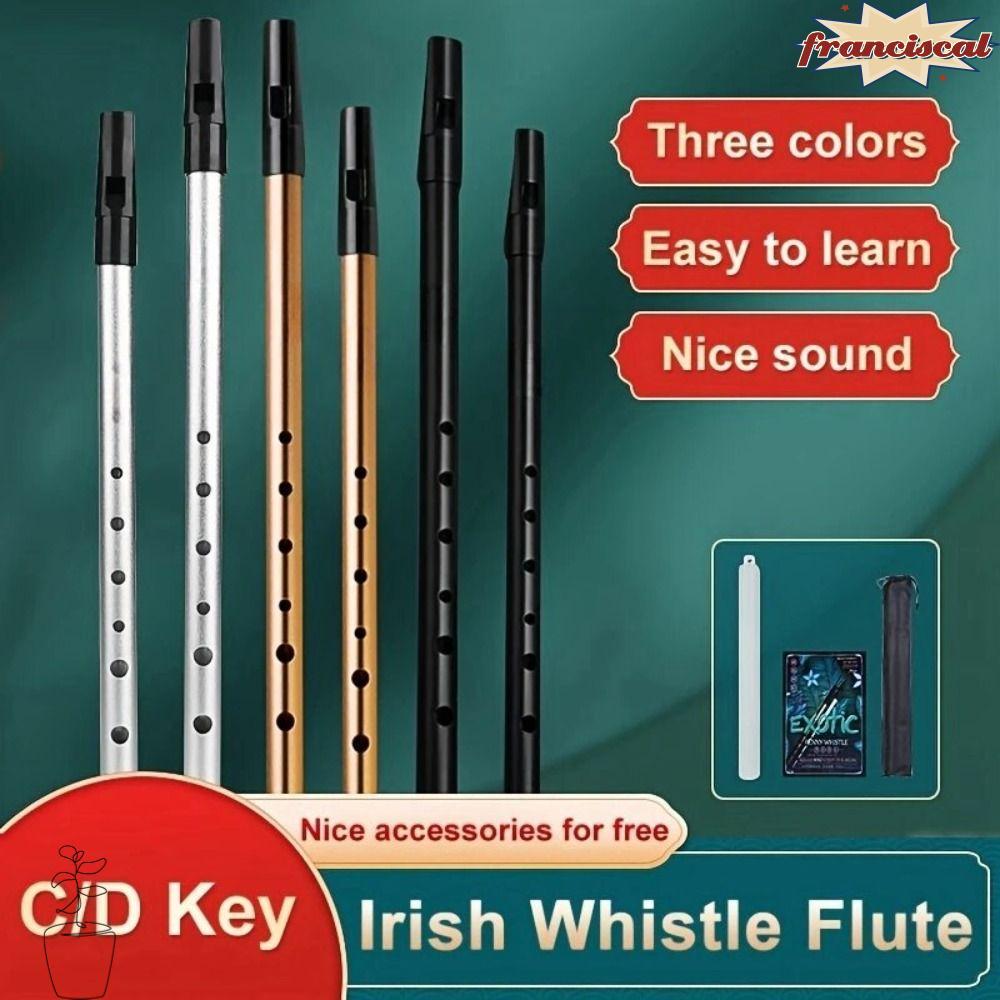 FRANCISCAL นกหวีดดีบุกอลูมิเนียม, Easy-to-learn Rich Tone Irish Whistle ขลุ่ย, แบบดั้งเดิม 6 หลุม C/
