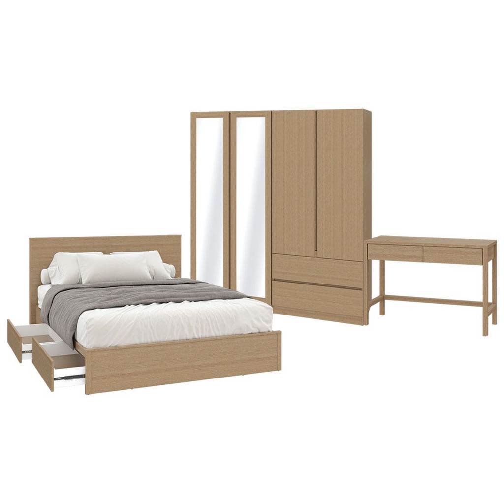 Koncept Furniture ชุดห้องนอน ขนาด 6 ฟุต รุ่น Timbur & ตู้เสื้อผ้า 180 ซม. สีแคชชูโอ๊ค  แบรนด์ KONCEPT FURNITURE